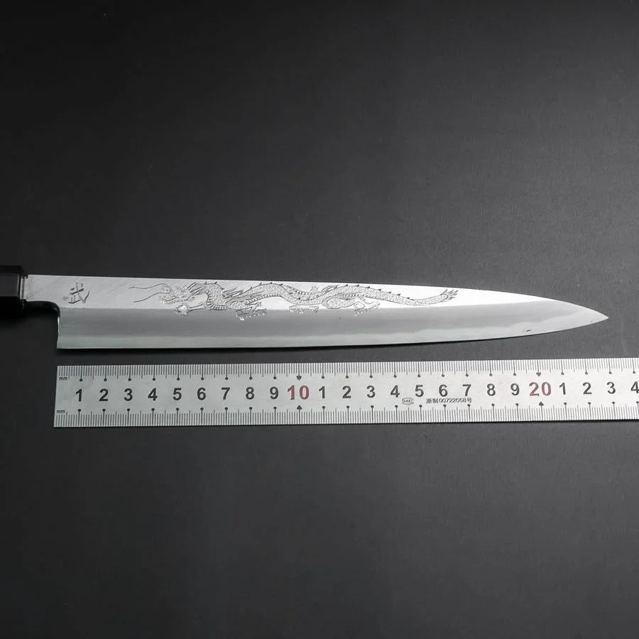 Yanagiba White Steel #2 Kasumi Silber Drache Büffelhorn und Ebenholz Griff 240mm - Image 7