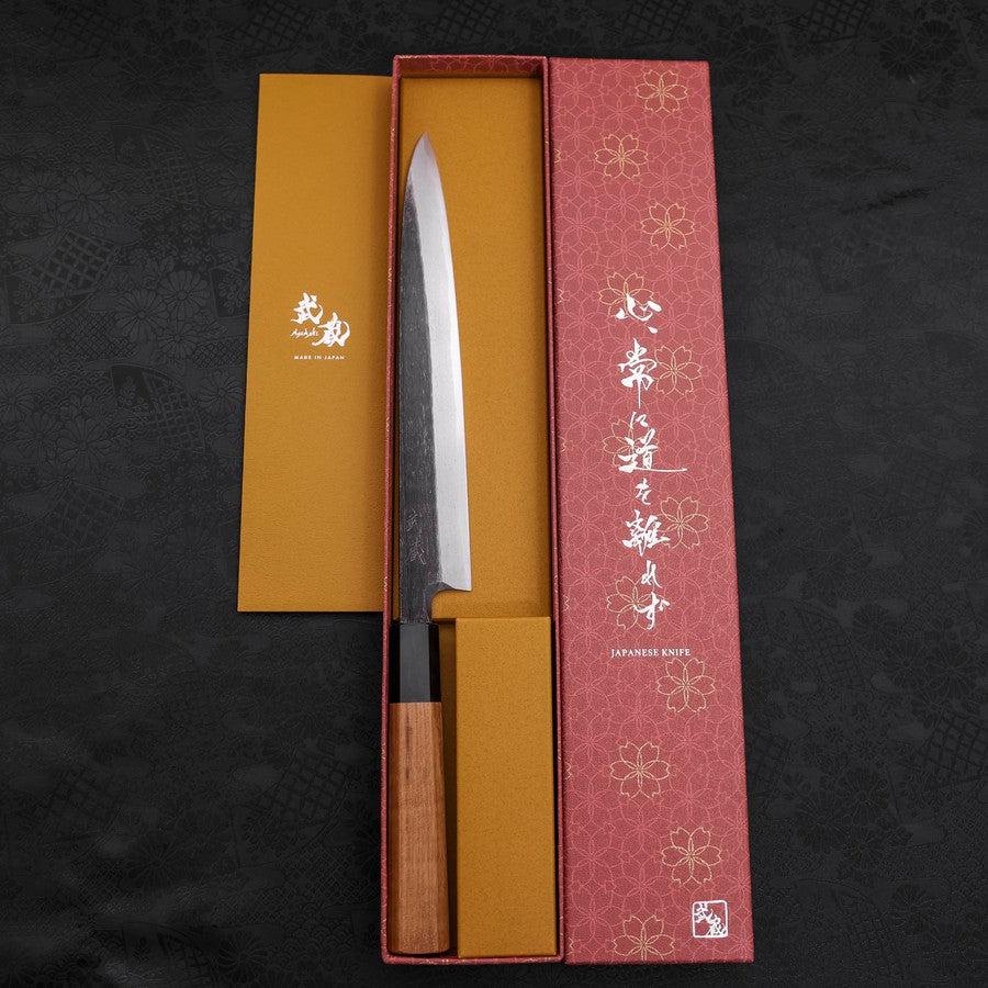 Yanagiba White Steel #2 Kurouchi Büffelhorn und Teakholz Griff 225mm - Image 8